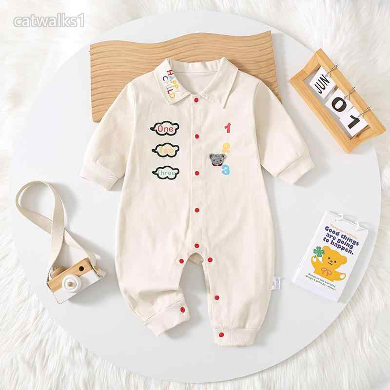 ロンパース ベビー 新生児 男女兼用 長袖 春秋 コットン 薄手 数字のクマ柄 おしゃ...