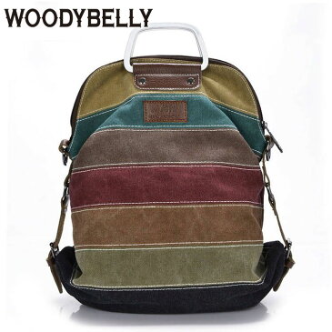 WOODYBELLY 3wayレインボーキャンバス　トートバッグ リュック 帆布バッグ レディース カバン コットンバッグ ショルダーバッグ 2way 鞄 カバン シンプル A4サイズ Ipadも収納 カジュアル フォーマル マザーバッグ 軽量 軽い 1泊 旅行 A4 ブランド