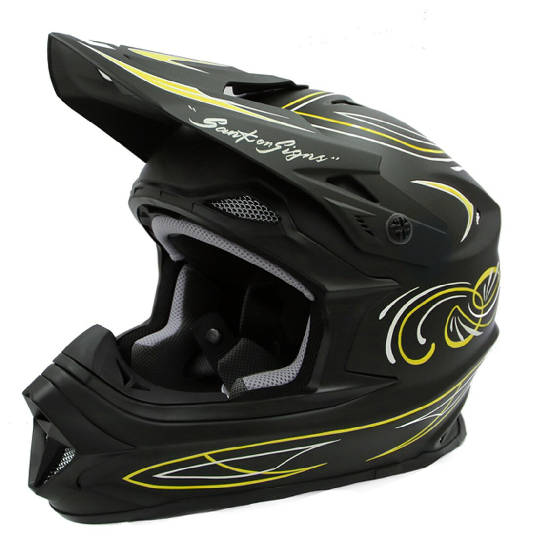 樂天商城 - ZEALOT ジーロット オフロードヘルメット フルフェイス MadJumper2 マッドジャンパー2 SOLID MATT BLACK ピンストライプカーリー YELLOW/WHITE | マットブラック イエロー×ホワイトピンストライプ godblinc ゴッドブリンク バイク用ヘルメット PSCマーク付き MJ0026