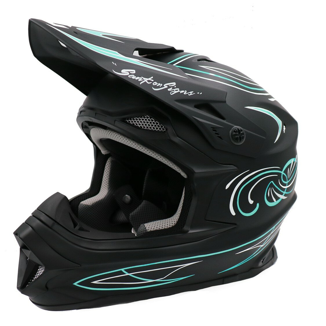 乐天商城 - ZEALOT ジーロット オフロードヘルメット フルフェイス MadJumper2 マッドジャンパー2 SOLID MATT BLACK ピンストライプスカーリー MINT BLUE/WHITE | マットブラック ミントブルー×ホワイトピンストライプ godblinc ゴッドブリンク バイク用 PSCマーク付き MJ0032