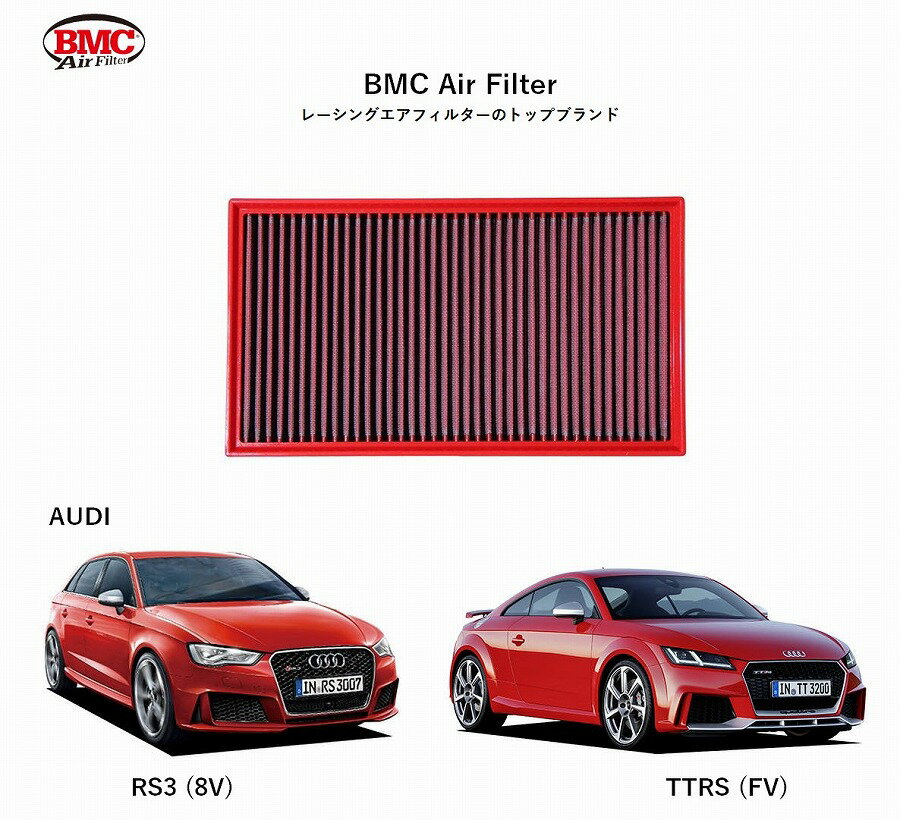 【正規輸入品】 【送料無料】 BMC Replacement Filter FB887/20 for AUDI [4000004]　BMCエアフィルター アウディ RS3 (8V) / TTRS (FV) 用 アルミニウム製メッシュ 特殊コットン層 トルクアップ 出力向上　純正品番：3Q0 129 620