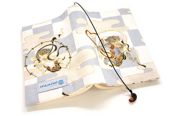 ブックカバー 風神雷神-市松- 布製 和柄 文庫本サイズ