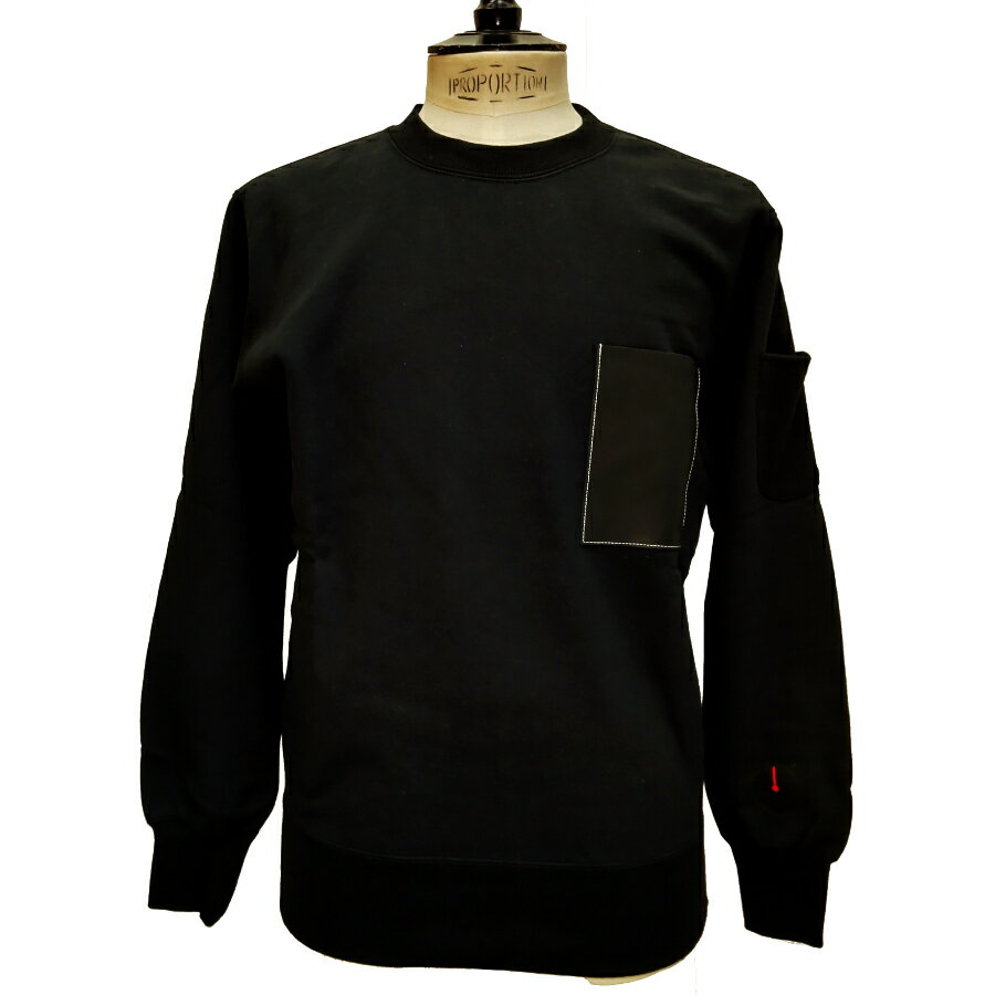 COURSE（コース）トレーナー メンズ CR123002-99 ブラック 裏起毛 革の胸ポケット