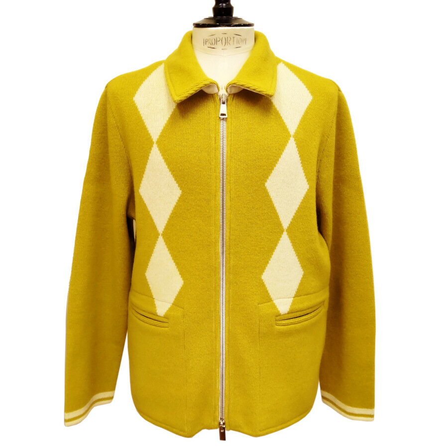 【新入荷】GUIDO DI RICCIO（グイド ディ リッチオ）イタリア製 ニットジャケット ジップアップ メンズ GU523002-20 イエローxオフホワ..