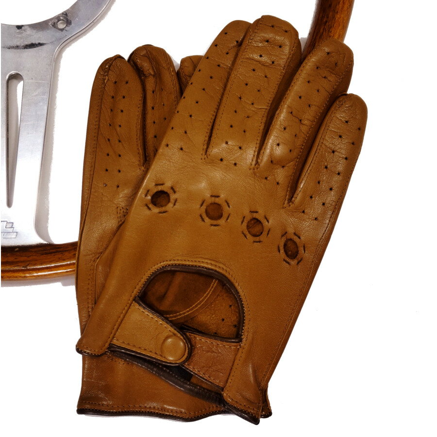 【新入荷】MEROLA GLOVES（メローラ）イタリア製 ドライビング グローブ メンズ ME529002-11 キャメルベージュxブラウン 羊革 手袋 Driving Gloves ハンドメイド ローマ 映画衣装