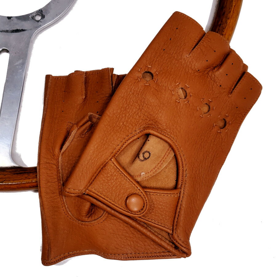 【新入荷】MEROLA GLOVES（メローラ）イタリア製 ドライビング グローブ ハーフフィンガー メンズ ME529005-10 キャメルブラウン 鹿革 手袋 Driving Gloves ハンドメイド ローマ 映画衣装