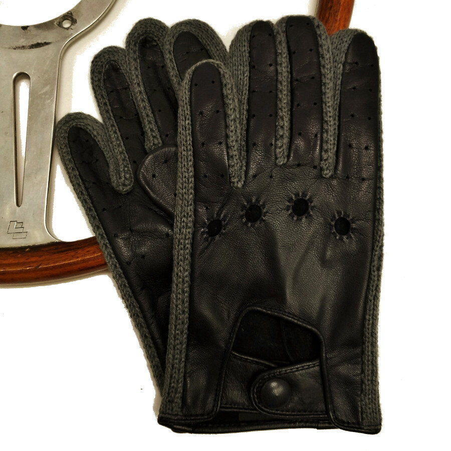 MEROLA GLOVES（メローラ）イタリア製 ドライビング グローブ メンズ ME119001-90 ダークグレーxグレー 羊革x 綿メッシュ編み 手袋 Driving Gloves ハンドメイド ローマ 映画衣装