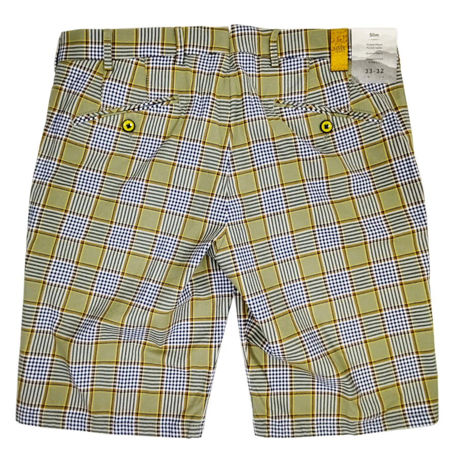 【セール50】MMX GERMANY（エムエムエックス）ショートパンツ メンズ ドイツのメーカー EU製 MX216503 グリーンxグレー チェック柄 コットン ストレッチ 【B-PEGASUS】