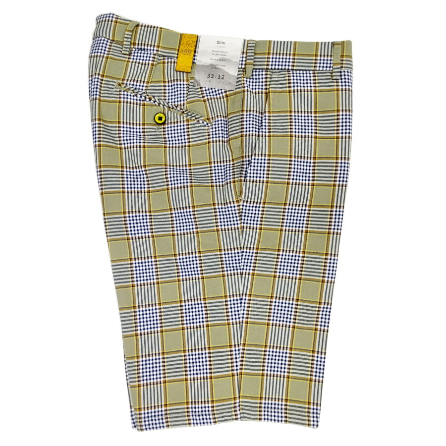 【セール50】MMX GERMANY（エムエムエックス）ショートパンツ メンズ ドイツのメーカー EU製 MX216503 グリーンxグレー チェック柄 コットン ストレッチ 【B-PEGASUS】