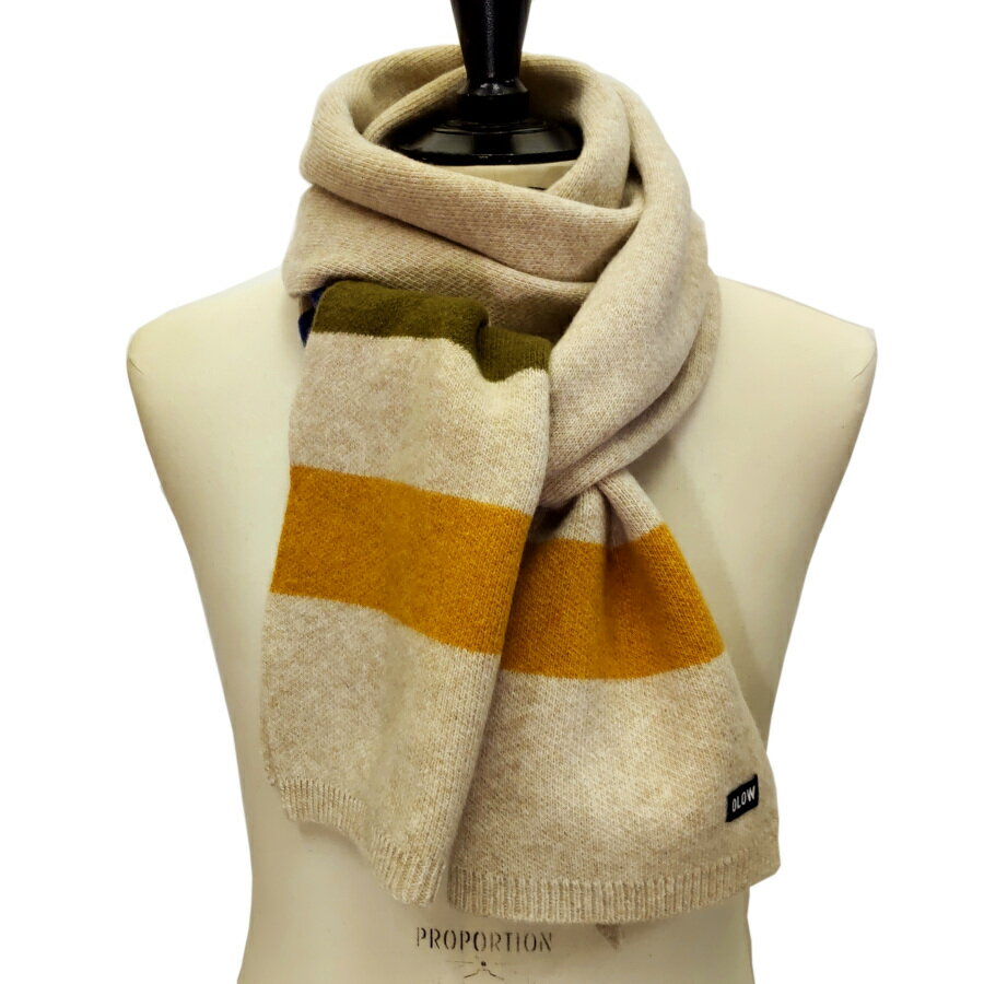 OLOW（オロウ）マフラー ウール100% OL329001-17 ベージュxネイビー他 ボーダー柄 長さ170cm 幅29cm 男..