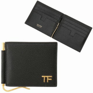 トムフォード TOM FORD YT231 LCL158G 1N001 マネークリップ付 二つ折り財布（小銭入れ無し）ブラック メンズ ウォレット SOFT GRAIN LEATHER T LINE MONEY CLIP WALLET【r】【新品/未使用/正規品】