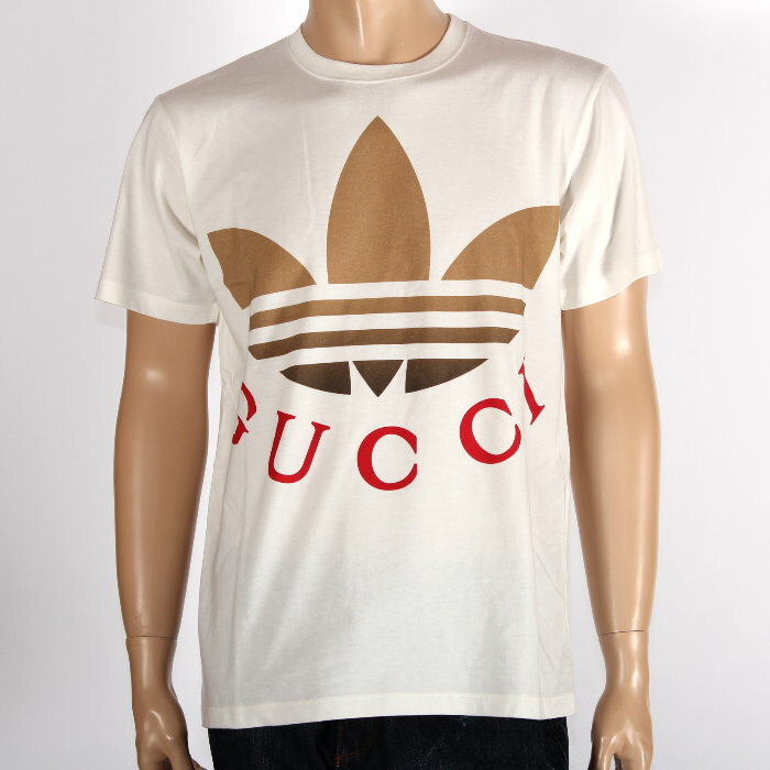 グッチ adidas x Gucci アディダス グッチ コラボ 限定 Tシャツ オフホワイト 548334 xje7a 9275 XSサイズ ロゴ トレフォイル ウェブ スリーストライプス 半袖 トップス カットソー メンズ レディース ユニセックス【新品/未使用/正規品】売れ筋