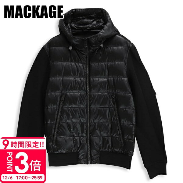 【P3倍】マッカージュ MACKAGE FRANK-R ダウンジャケット メンズ ライトダウン コンビダウン フード付き パーカー ナイロン×リブニット 光沢感 アウター インナーダウン カナダブランド 2025年秋冬新作 正規品 新品