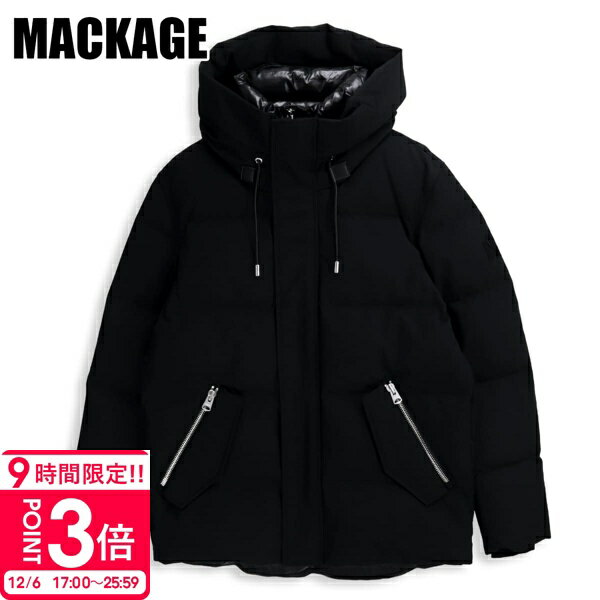 【P3倍】マッカージュ MACKAGE ダウンジャケット GRAYDON ブラック メンズ フード付き 撥水 2WAY ミドル丈 ショートダウン ブランド アウター カナダ発 高級 防寒 2025年秋冬 新作 正規品 新品