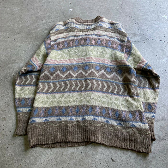 古着 70年代 フランス製 LACOSTE フレンチラコステ ノルディック柄 モヘアニットカーディガン レディースL相当【古着】【中古】