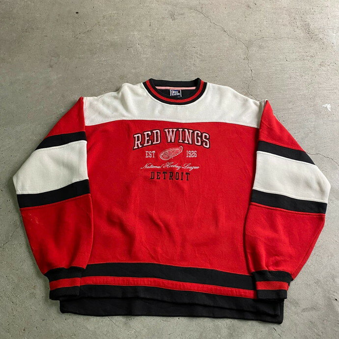 古着 90～00年代 NHL デトロイト・レッドウィングス チームロゴ刺繍 切り替えデザイン スウェットシャツ メンズXL相当 【古着】【中古】