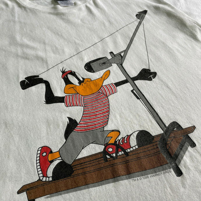 90年代 USA製 ルーニーテューンズ Daffy Duck ダフィーダック キャラクター プリントTシャツ メンズL 
