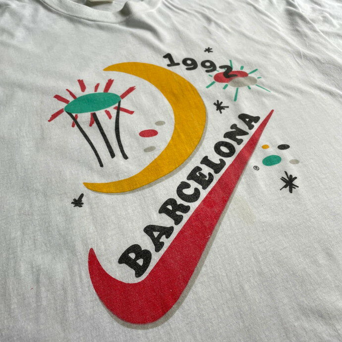 90年代 BARCELONA 1992 バルセロナオリンピック アート 染み込みプリントTシャツ メンズL-XL相当 