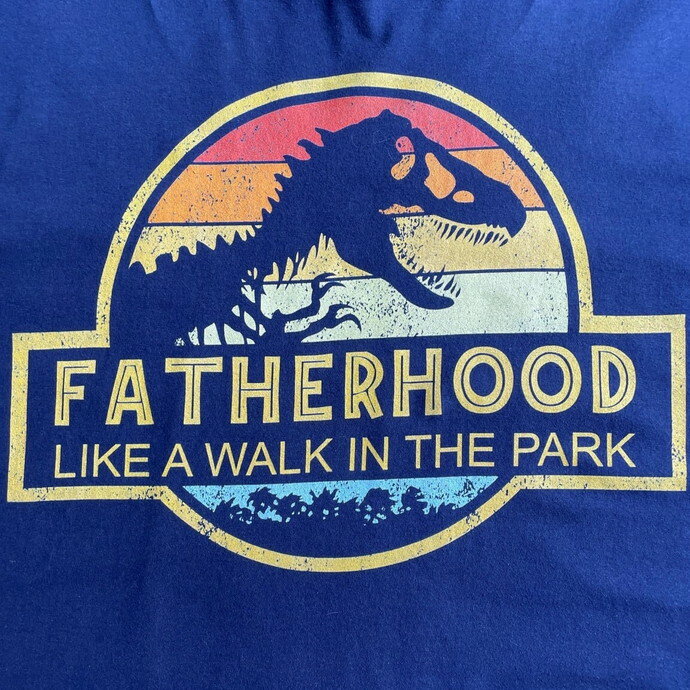 FATHERHOOD LIKE A WALK THE PARK ジュラシックパーク パロディ ロゴプリントTシャツ メンズ2XL 