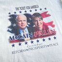 00年代 MCCAIN PALIN 2008 アメリカ大統領選挙 メッセージ フォトプリントTシャツ メンズM相当 【古着】【中古】【SS2309】