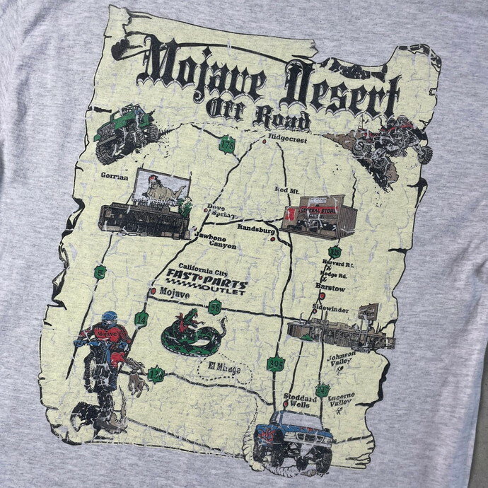 00年代 Mojave Desert モハーベ砂漠 マップ 地図 バックプリントTシャツ メンズL 【古着】【中古】【SS2309】【SS2406】