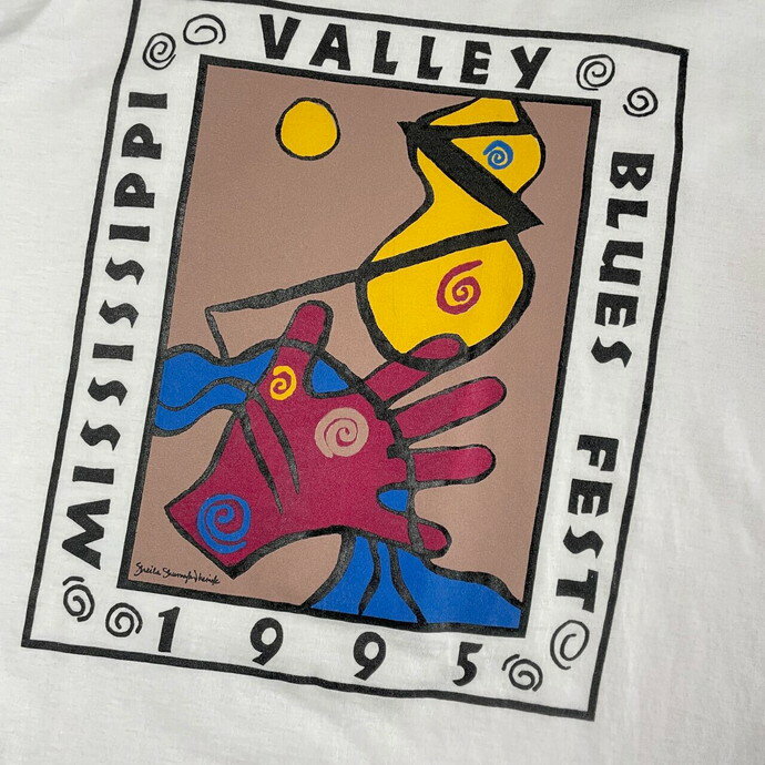 90年代 MISSISSIPPI VALLEY BLUES FEST 1995 フェス アート プリント Tシャツ メンズXL 【古着】【中古】【SS2309】【SS2406】