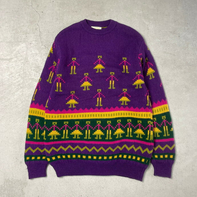 90年代 UNITED COLORS OF BENETTON ベネトン イタリア製 シェットランドウールニットセーター 総柄 メンズ2XL相当 レディース3XL...