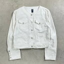 GAP ギャップ ホワイトデニムジャケット 短丈 ノーカラー レディースM 古着【中古】