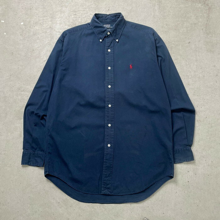 ■90年代 Polo by Ralph Lauren ポロバイラルフローレン BLAKE 長袖 コットンツイルシャツ メンズM-L相当 古着 90s ヴィンテージ VINTAGE 紺色【長袖シャツ】/ネイビー 【ブランド】Polo by R...