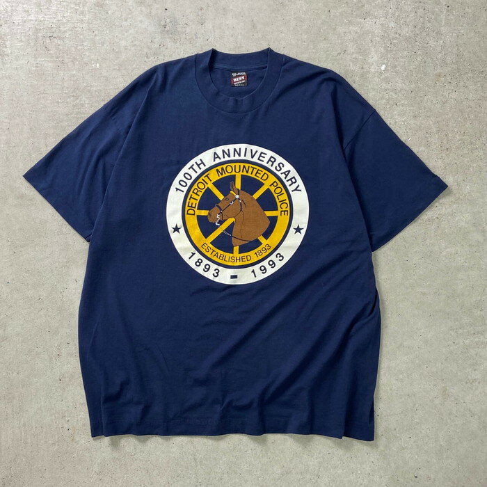 90年代 USA製 DETROIT MOUNTED POLICE 馬 アニマル プリント Tシャツ メンズXXL相当 古着【中古】