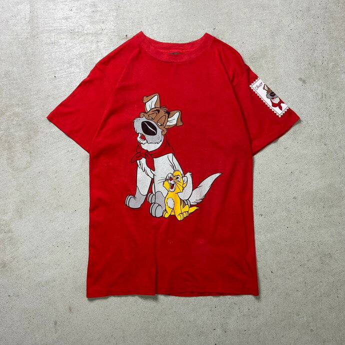 80年代 Disney ディズニー OLIVER & DODGER オリバー ニューヨーク子猫ものがたり キャラクタープリントTシャツ メンズM相当 レディース 古着【中古】