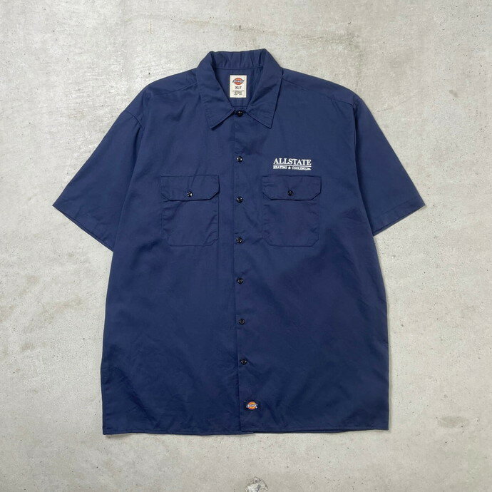 Dickies ディッキーズ 半袖 ワークシャツ 企業ロゴ刺繍 メンズXL 古着【中古】カーディガン【FS2501】