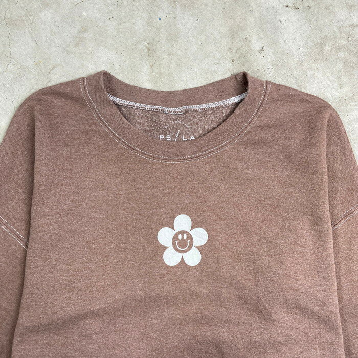 スマイルフラワー スマイリーフェイス プリントスウェットシャツ メンズL相当 古着【中古】【AS2509】