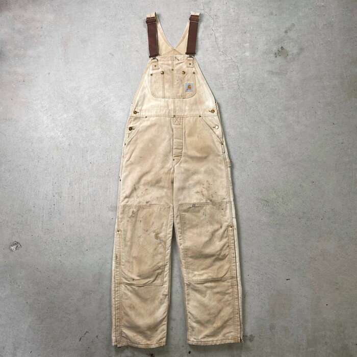 80年代 Carhartt カーハート ダック地 オーバーオール ダブルニー 裏地キルティング メンズW34相当 古着【中古】