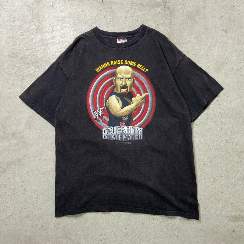 90年代 USA製 MTV CELEBRITY DEATHMATCH STONE COLD ストーン・コールド プロレス プリントTシャツ WWF メンズXL【...