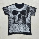 90年代 スカル オールオーバープリントTシャツ ドクロ 髑髏 骸骨 メンズM-L相当 古着【中古】