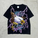 90年代~00年代 NORTON CHAMPAGNE FEEL THE WIND イーグル サンダー柄 オーバープリントTシャツ メンズM 古着【中古】