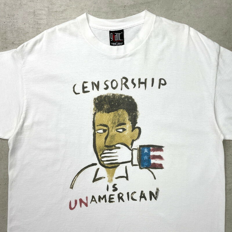楽天古着通販 cave古着屋90年代 MTV ROCK THE VOTE ''CENSORSHIP IS UNAMERICAN'' アートプリントTシャツ メンズXL 古着【中古】