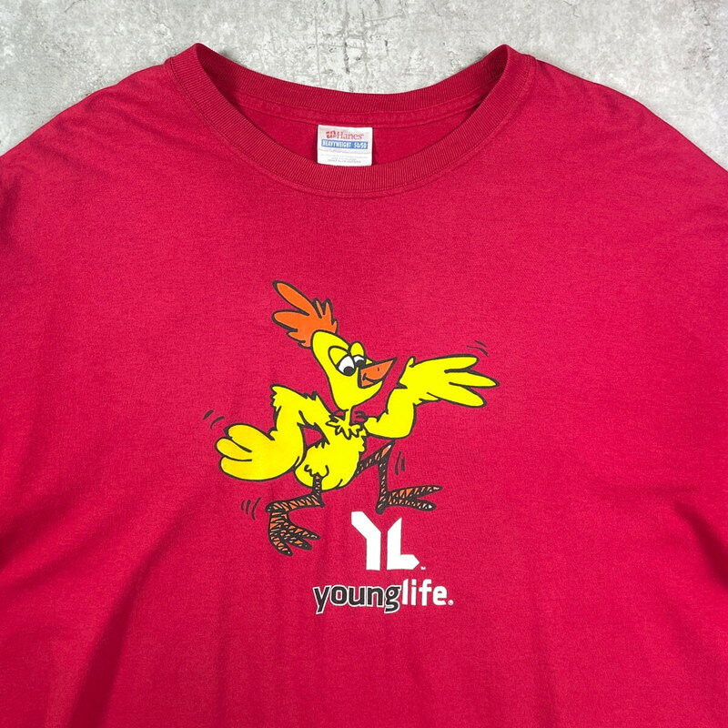 90年代 young life ニワトリ キャラクタープリントTシャツ メンズXL 古着【中古】【AS2509】(4)