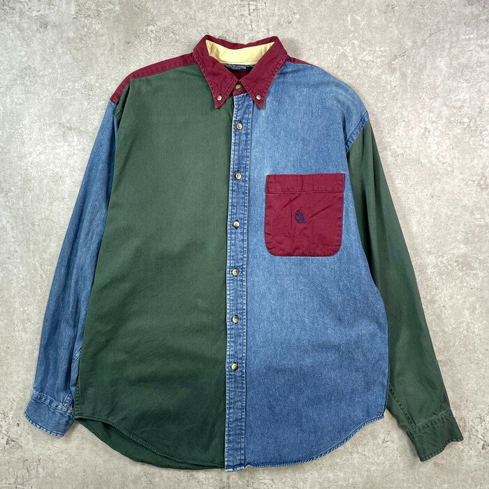 90年代 NAUTICA クレイジーパターン マルチカラーシャツ メンズL相当 古着【中古】(4)