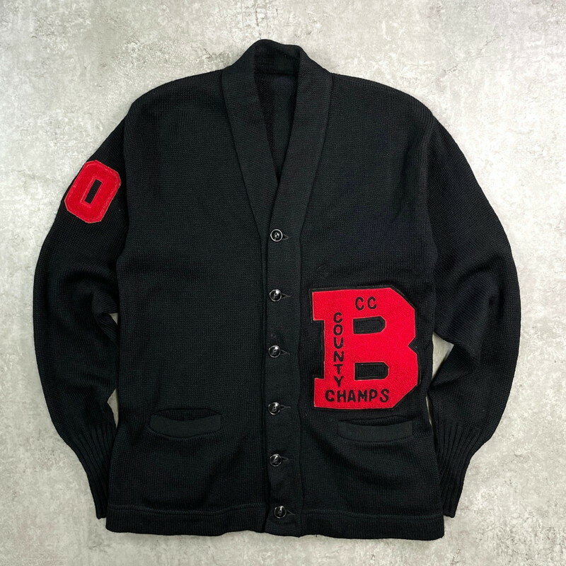 60年代 ワッペン ウールレタードカーディガン メンズM相当 古着【中古】