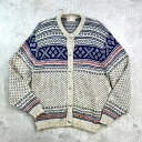 80年代 USA製 L.L.Bean エルエルビーン ノルディック柄 バーズアイ ウールニットカーディガン メンズXL相当 レディース2XL相当 古着【中古】