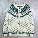 80年代 Eddie Bauer エディーバウアー ノルディック柄 バーズアイ ウールニットカーディガン メンズL相当 レディースXL相当 古着【中古】