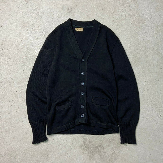 70年代 UNKNOWN ウール レタードカーディガン ポケット付き メンズ合わせ メンズS相当 古着【中古】【AS2509】