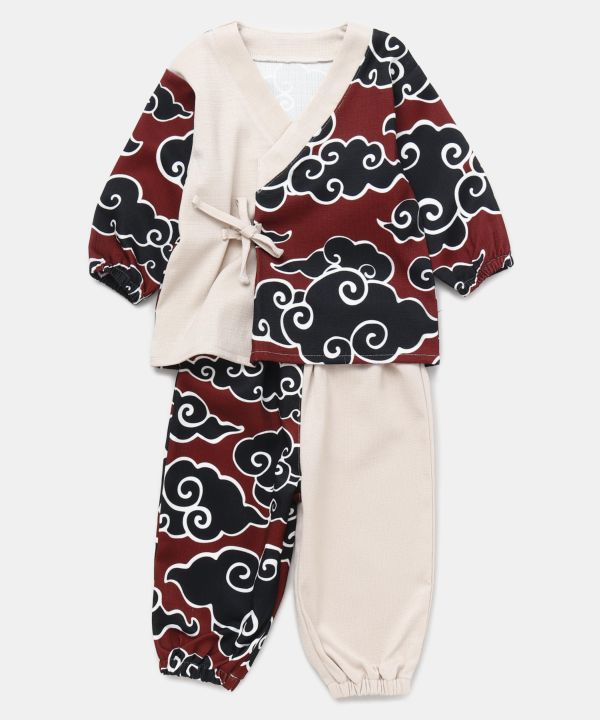 倭物やカヤ公式店 [【子供用】紋様甚平 120cm] 和柄 和モダン 和服 レトロ モダン 和服 和 洋服 昭和レトロ ファッション キッズ 7CA-3313