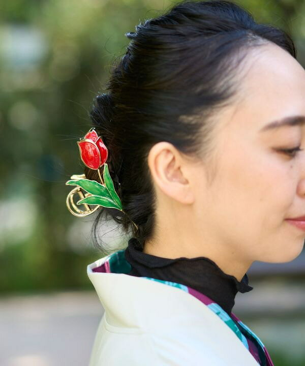倭物やカヤ公式店 [チューリップ咲きヘアクリップ] 和柄 和モダン 和服 レトロ モダン 和服 和 洋服 昭和レトロ アクセサリー かんざし/ヘアゴム 76PZ4101の商品画像 2