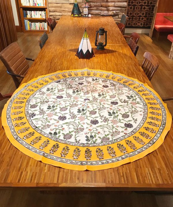 チャイハネ公式店 [【ブロックプリント】ハマツラウンドマルチクロス] エスニック アジアン ボヘミアン ファブリック ベッドカバー/マルチクロス IRAP28A3