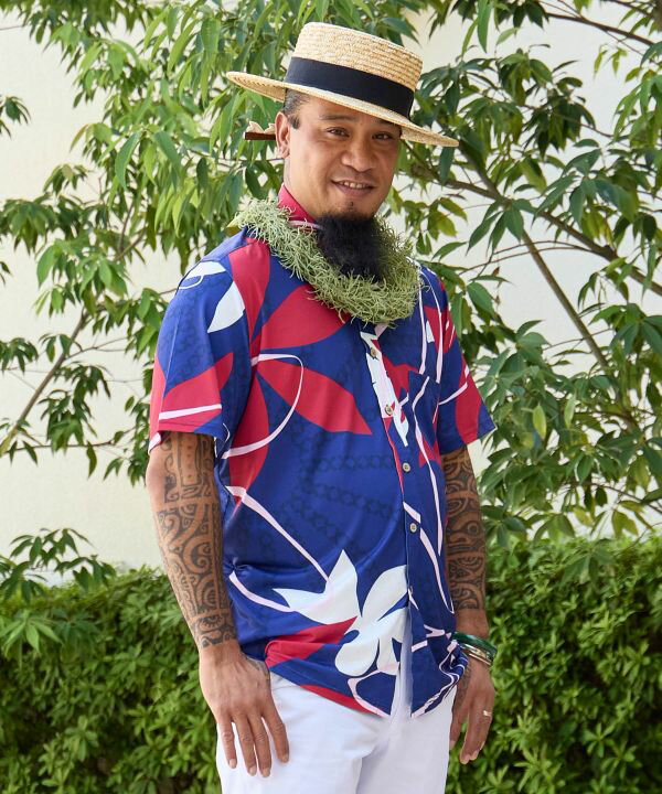 Maunaloa公式店 [ティアレトアメンズシャツ] マウナロア フラ フラダンス衣装 レッスン用品 Maunaloa Ocean Blue Bird YJA-6104