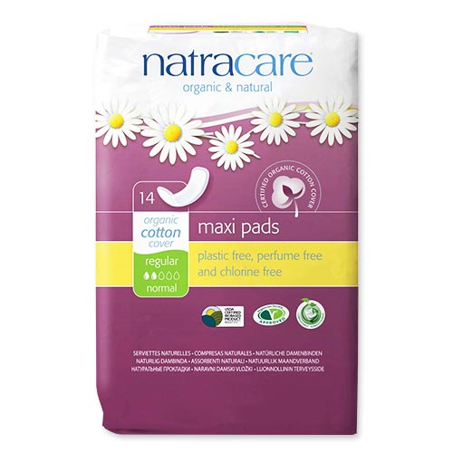 オーガニックコットン レギュラーナプキン 14枚入り natracare (ナトラケア) organic cotton maxi pads regular 14cover natracare cbbcos-10000884 CMG海外コスメ百貨店 パッケージ画像