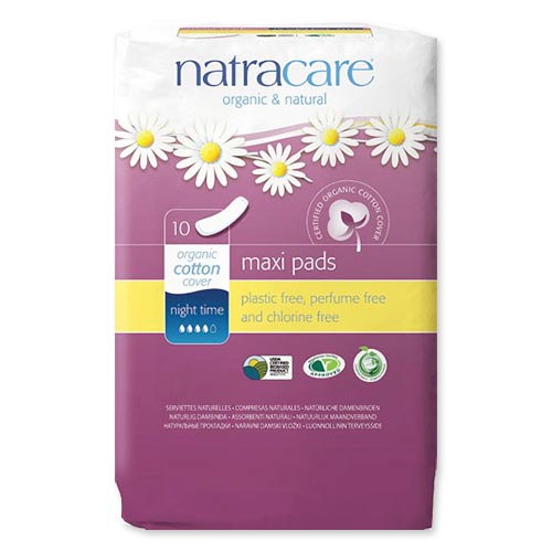 【限定ポイントUP★1日-11日10時】ナトラケア オーガニックコットン 夜用ナプキン 10枚入り natracare organic cotton maxi pads night time cbbcos-10000898 CMG海外コスメ百貨店 パッケージ画像